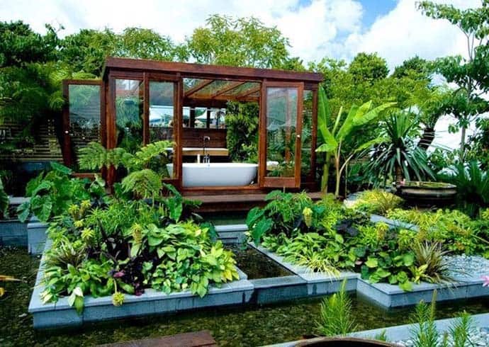 Outdoor Bathroom in the Middle of a Tropical Garden
