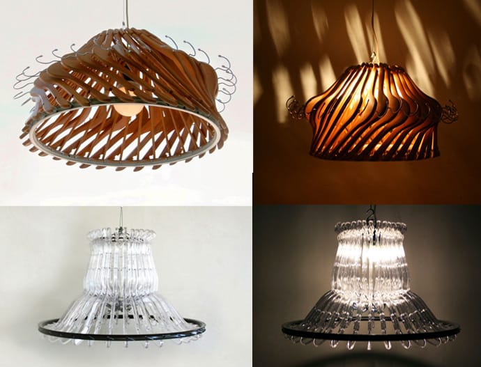 Recycle! Creative Lamp Using Wood or Plastic Clothes Hangers ...