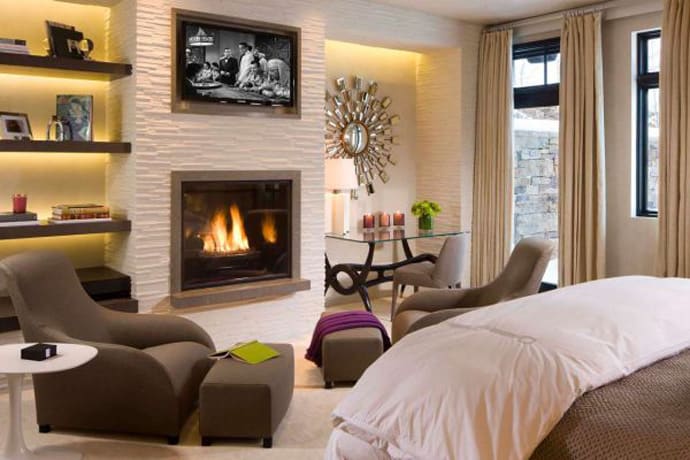Bedroom With Fireplace Tv