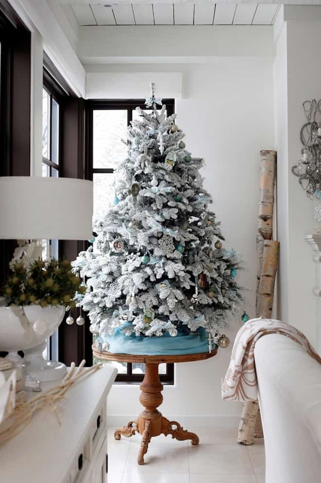 christmas decorating trees tree vintage decorations living cross decor decorated wintery whites winter room xmas holiday darci pedestal modern sweet