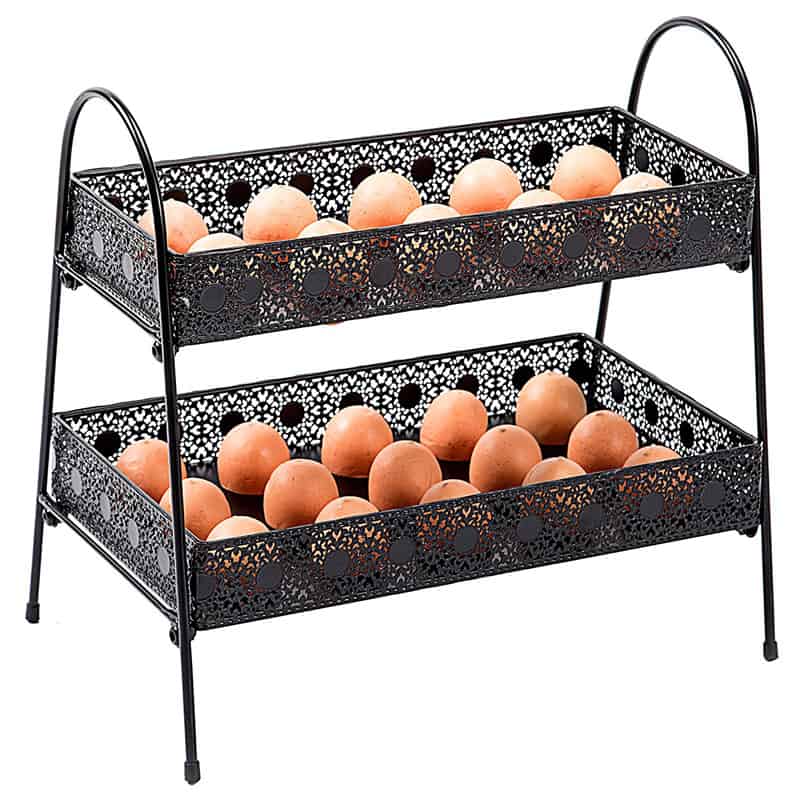 Ellyeall Kitchen Storage Metal Wire Egg Basket Eggs Display Tray Ceramic Farm Chicken Cover Egg Holder Organizer Container,A