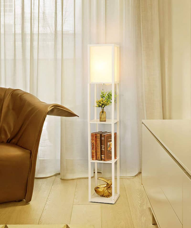 Details about   Modern bedside Bookshelf storage floor lamp soft lights room home decor reading 