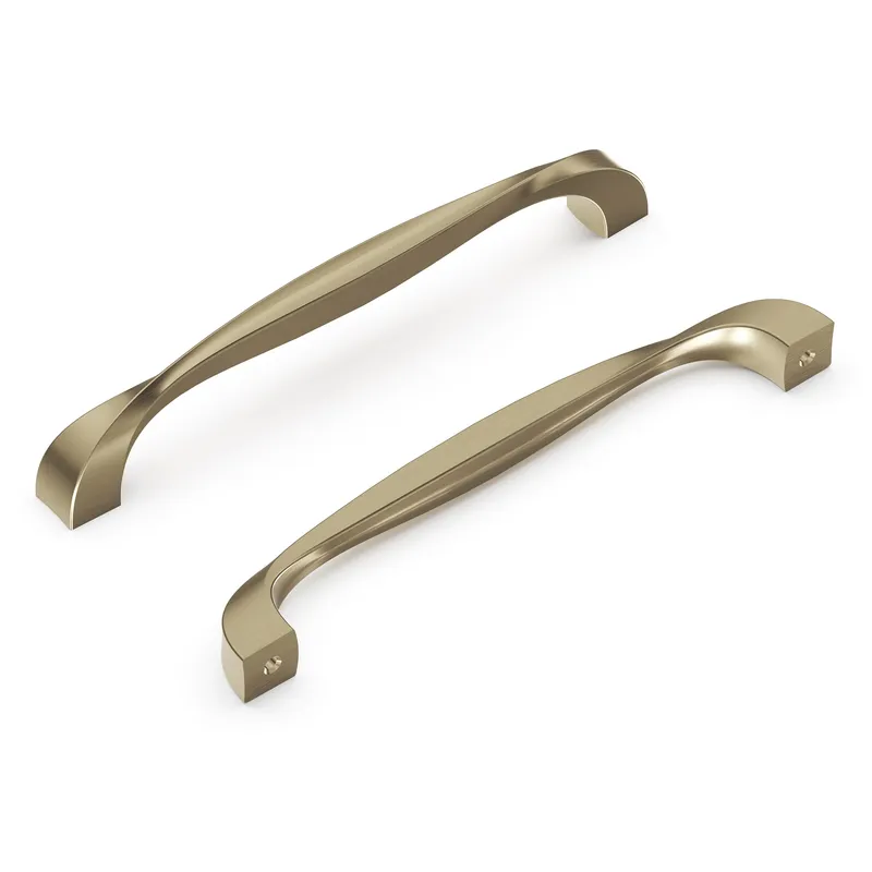 Elegant brushed nickel kitchen cabinet pulls with a smooth, twisted design offer a sophisticated hardware choice for modern interior design.